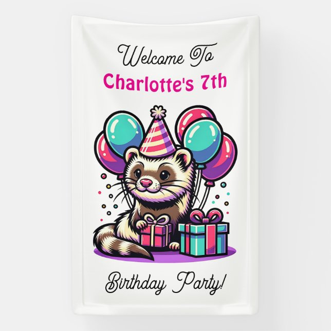 Cartoon Fetter Girl's Birthday Party Personalised Banner (Vertical)