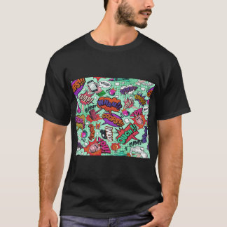 Cartoon Fight Words Colourful Seamless Pattern   T-Shirt