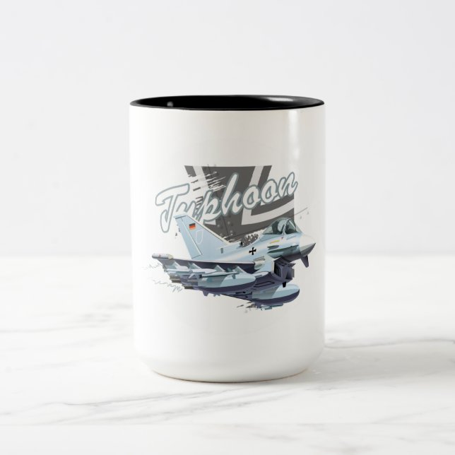 Cartoon fighter plane Two-Tone coffee mug (Center)