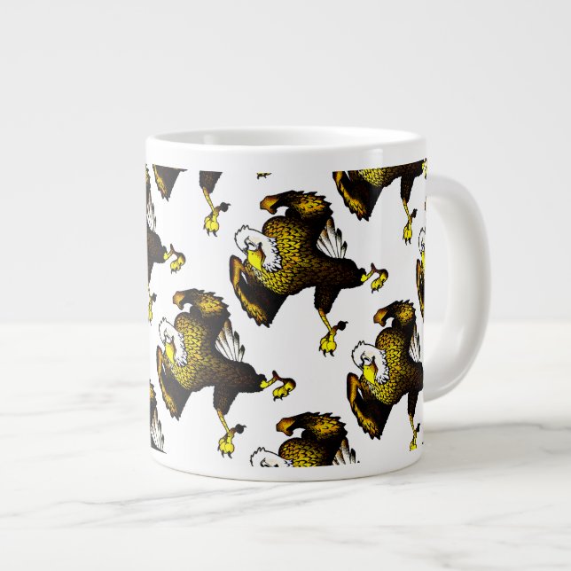 Cartoon Fighting Eagle Large Coffee Mug (Front Right)
