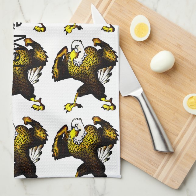 Cartoon Fighting Eagle Tea Towel (Quarter Fold)