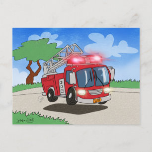 Cartoon Fire Engine Postcard