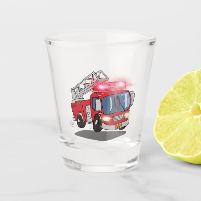 Cartoon Fire Engine Shot Glass (Front)