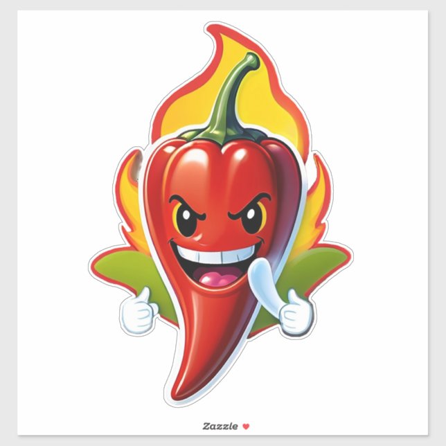Cartoon Fire Pepper Mascot With Grinning Face (Sheet)