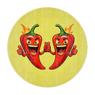 Cartoon Fire Pepper Mascot With Grinning Face Cutting Board