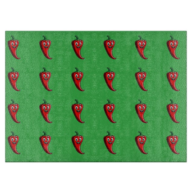 Cartoon Fire Pepper Mascot With Grinning Face Cutting Board (Front)