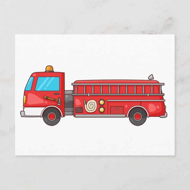 Cartoon Fire Truck/Engine Postcard (Front)
