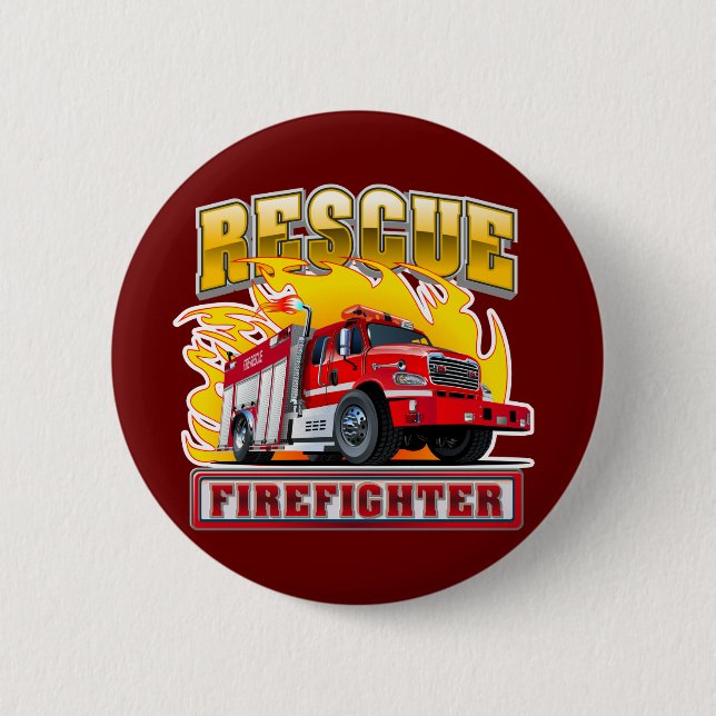 Cartoon Fire Truck T-Shirt 6 Cm Round Badge (Front)