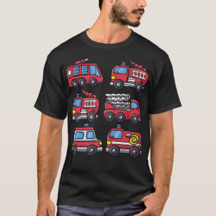 Cartoon Fire Trucks I Kids Firefighter I Kids Fire T-Shirt