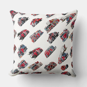 Cartoon Fire Trucks seamless pattern Fabric Cushion