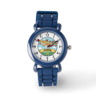 Cartoon Firefighting Plane Badge Watch