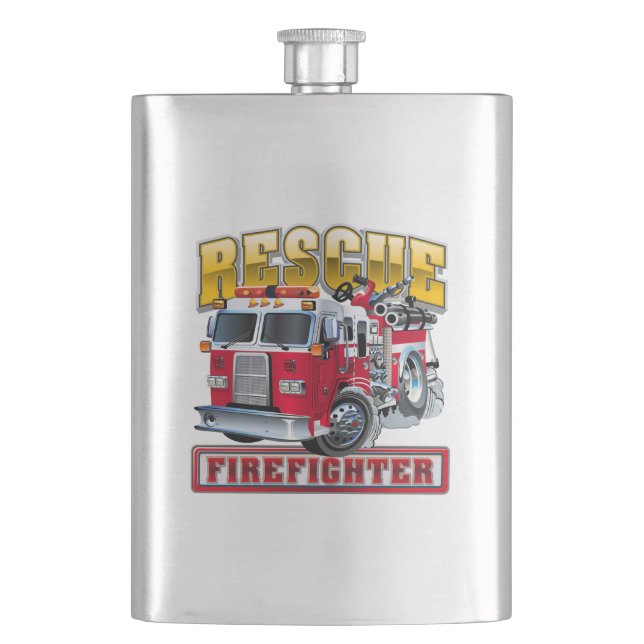 Cartoon firetruck hip flask (Front)