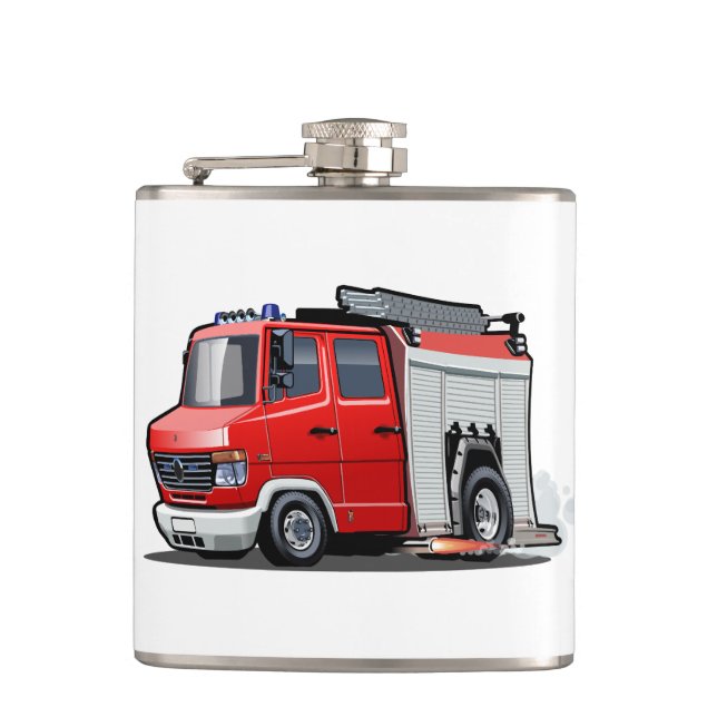 Cartoon firetruck hip flask (Front)