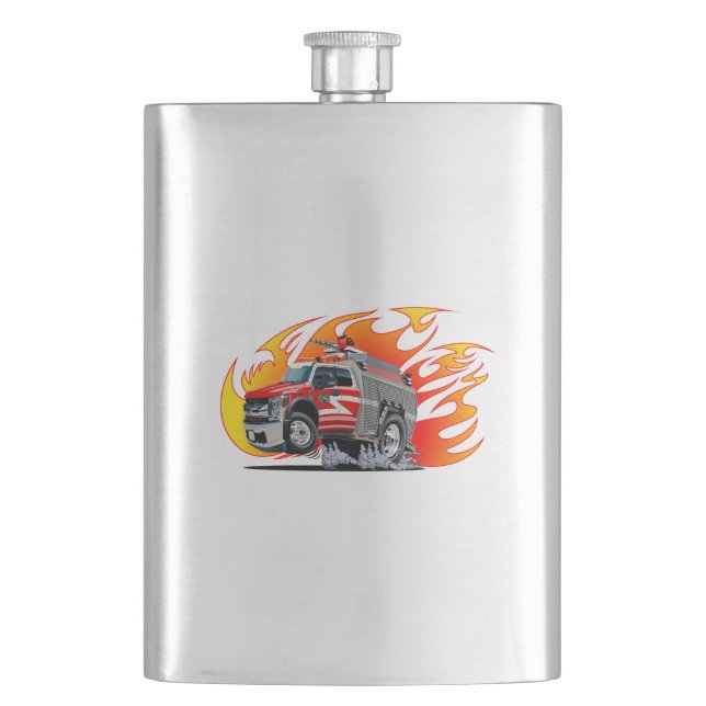 Cartoon firetruck hip flask (Front)