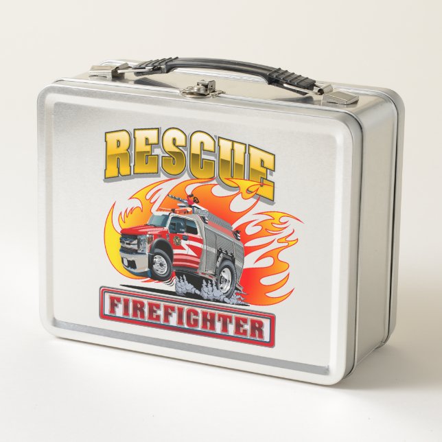 Cartoon firetruck metal lunch box (Front)