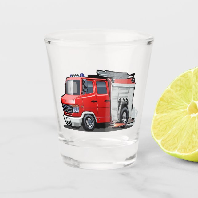 Cartoon firetruck shot glass (Front)