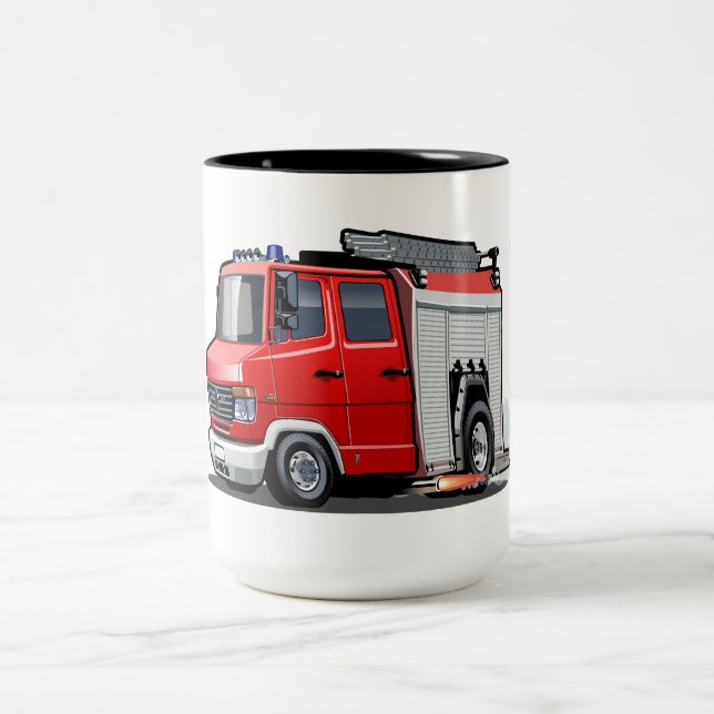 Cartoon firetruck Two-Tone coffee mug (Center)