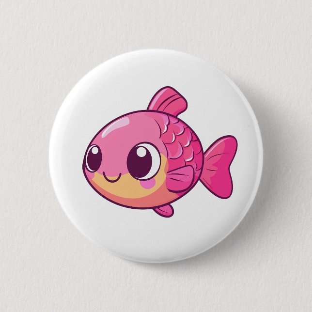 Cartoon fish illustration 6 cm round badge (Front)