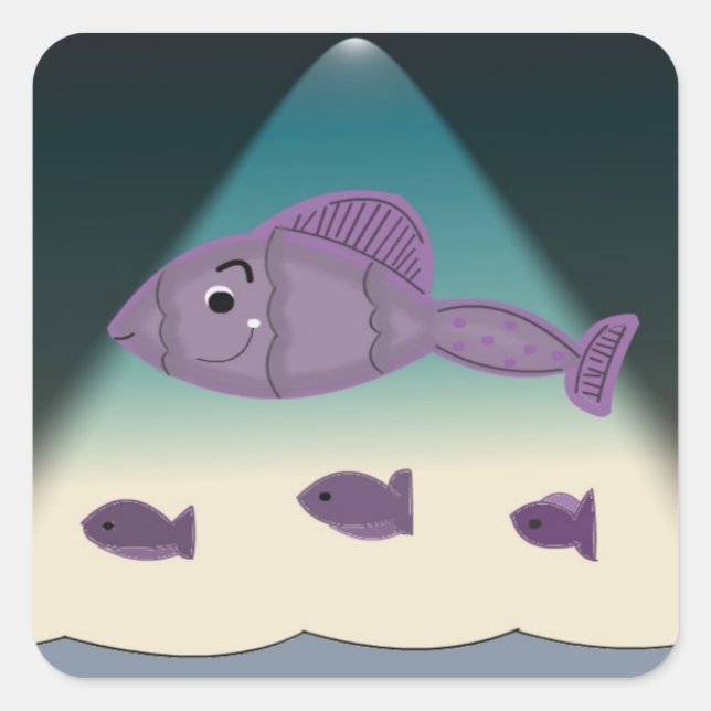 Cartoon Fish Square Sticker (Front)