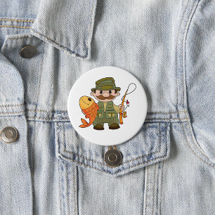 Cartoon Fisherman with Big Catch Funny Fishing  7.5 Cm Round Badge