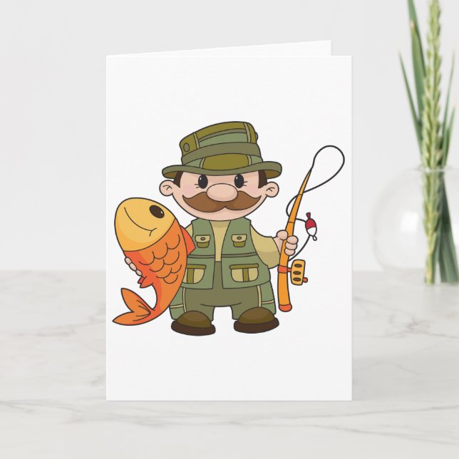 Cartoon Fisherman with Big Catch Funny Fishing  Card (Front)
