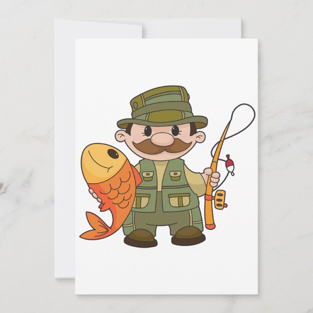 Cartoon Fisherman with Big Catch Funny Fishing  Invitation (Front)