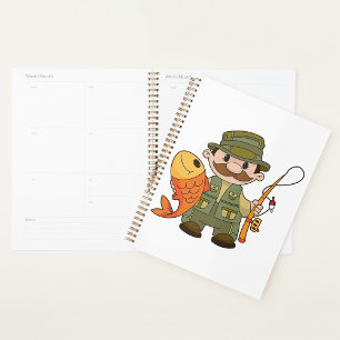 Cartoon Fisherman with Big Catch Funny Fishing Planner