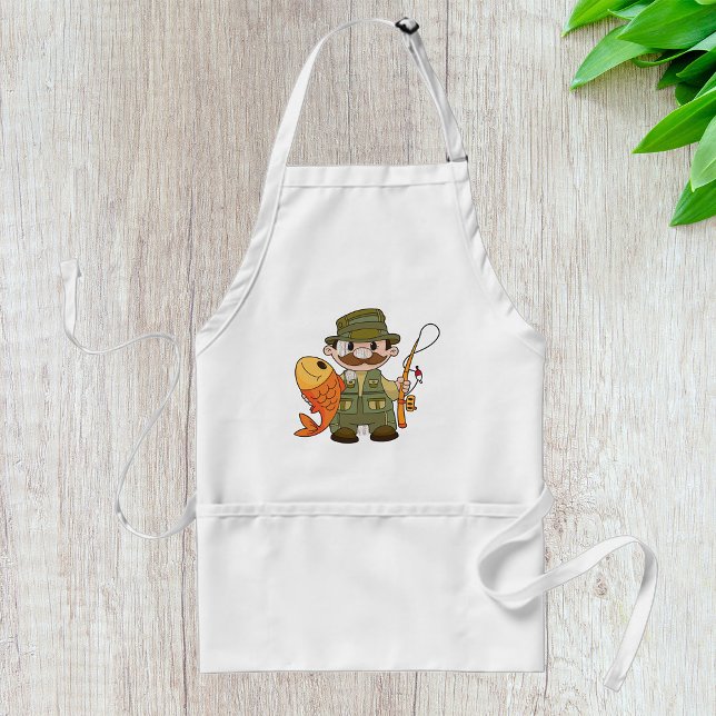 Cartoon Fisherman with Big Catch Funny Fishing  Standard Apron (Creator Uploaded)
