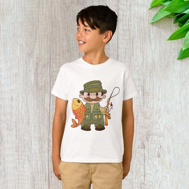 Cartoon Fisherman with Big Catch Funny Fishing  T-Shirt (Creator Uploaded)