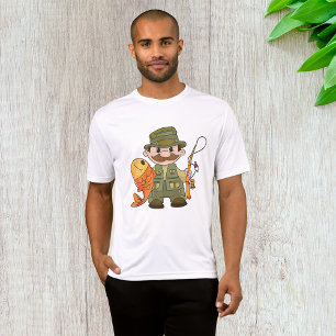 Cartoon Fisherman with Big Catch Funny Fishing T-Shirt