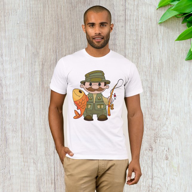Cartoon Fisherman with Big Catch Funny Fishing  T-Shirt (Creator Uploaded)
