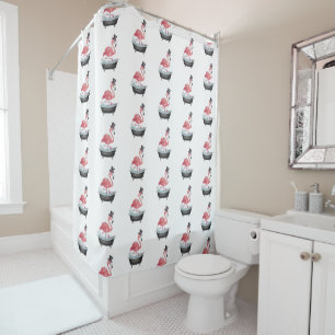 Cartoon Flamingo Pattern Shower Curtain