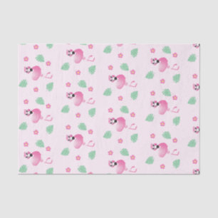 Cartoon Flamingo Tropical Flowers Pattern Pink Tissue Paper