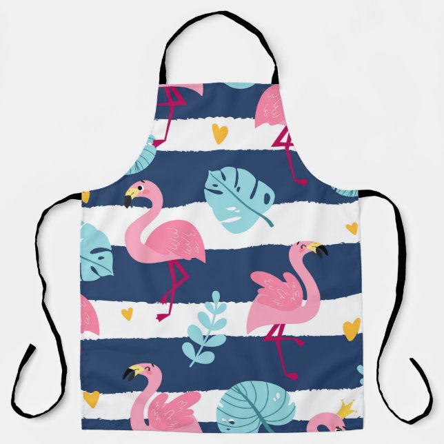 Cartoon Flamingos: Summer Tropical Vintage. Apron (Front)