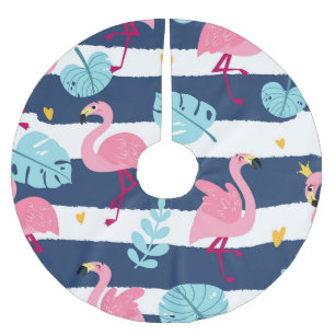 Cartoon Flamingos: Summer Tropical Vintage. Brushed Polyester Tree Skirt