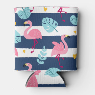 Cartoon Flamingos: Summer Tropical Vintage. Can Cooler
