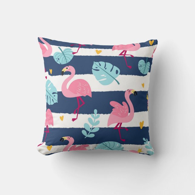 Cartoon Flamingos: Summer Tropical Vintage. Cushion (Front)