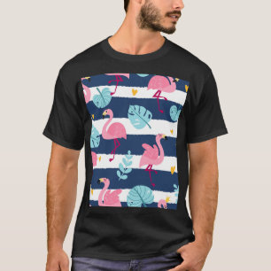 Cartoon Flamingos: Summer Tropical Vintage. T-Shirt