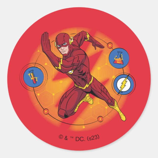 Cartoon Flash Laboratory Running Graphic Classic Round Sticker (Front)