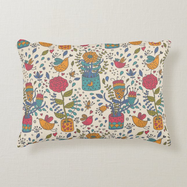 Cartoon floral pattern with birds 2 decorative cushion (Front)