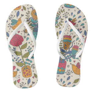 Cartoon floral pattern with birds 2 jandals