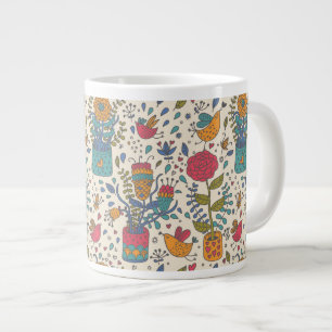 Cartoon floral pattern with birds 2 large coffee mug