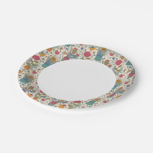 Cartoon floral pattern with birds 2 paper plate
