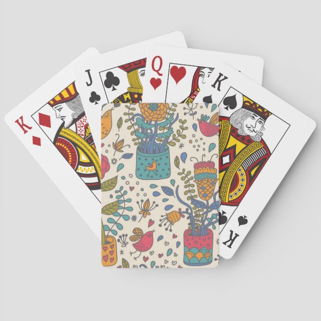 Cartoon floral pattern with birds 2 playing cards (Back)