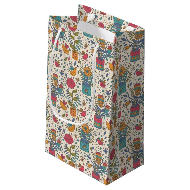 Cartoon floral pattern with birds 2 small gift bag (Back Angled)