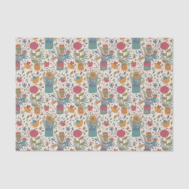 Cartoon floral pattern with birds 2 tissue paper (Front)