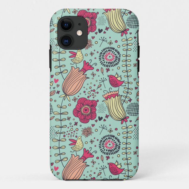 Cartoon floral pattern with birds Case-Mate iPhone case (Back)