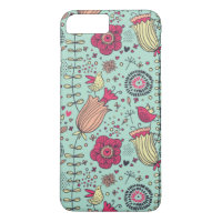 Cartoon floral pattern with birds