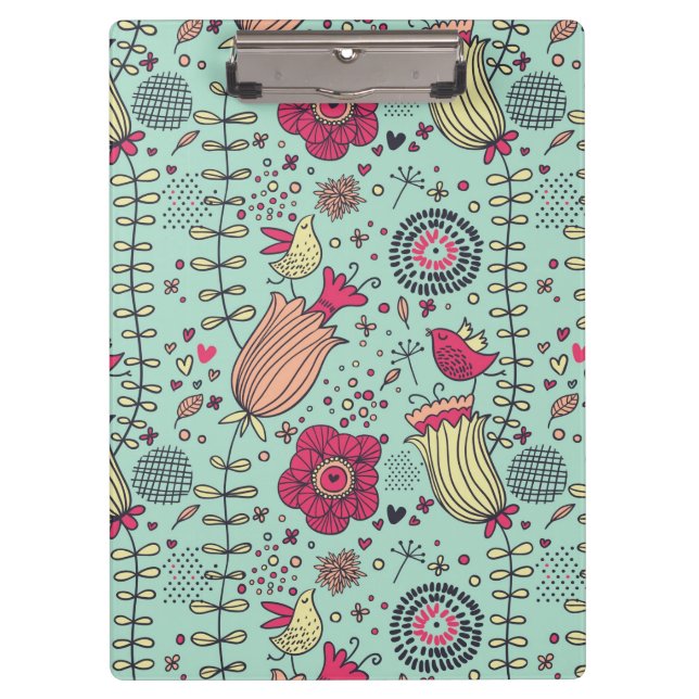 Cartoon floral pattern with birds clipboard (Front)