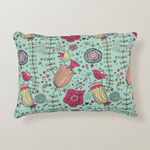 Cartoon floral pattern with birds decorative cushion